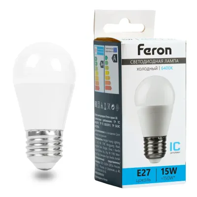 Лампа светодиодная, (15W) 230V E27 6400K G45, LB-990