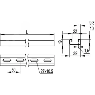 С-образный профиль 41х21, L300, толщ.1,5 мм, горячеоцинкованный