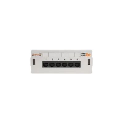 Панель настенная, 6 портов, Кат.5e, RJ45/8P8C, неэкран., светло-серая