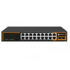 Коммутатор неуправляемый промышленный 16x100Мбит/с (RJ45 с PoE+), 2x1Гбит/с (RJ45) + 2x1Гбит/с (SFP) 240Вт