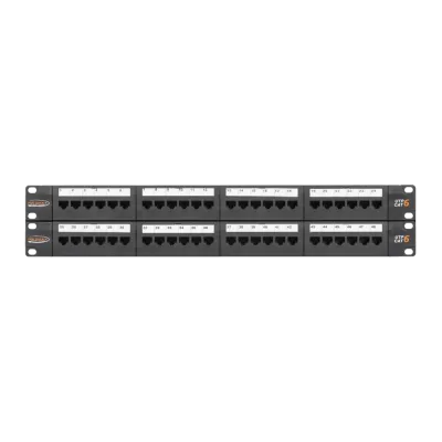 Панель 19'', 2U, 48 портов, Кат.6, RJ45/8P8C, неэкран., черная