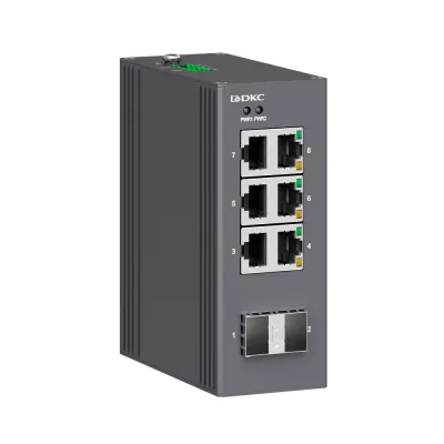 Промышленный неуправляемый коммутатор, 2х100Base-X, SFP слотов, 6х10/100Base-T(X) портов RJ45, 12-48В DC/18-30В AC, с резервированием