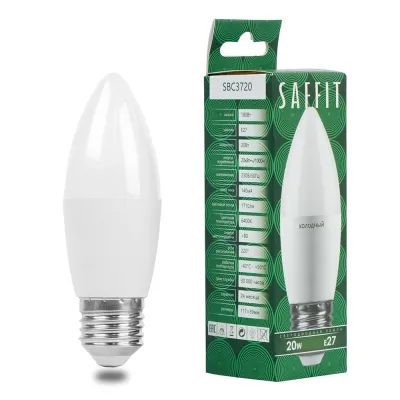 Лампа светодиодная, 20W 230V E27 6400K C37, SBC3720