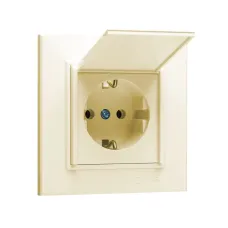 Розетка с заземлением и крышкой 16А (керамика) KAREA бежевый