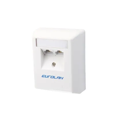Eurolan Настенная розетка 2-портовая, кат. 5e, UTP, 2xRJ45, угловая, белая