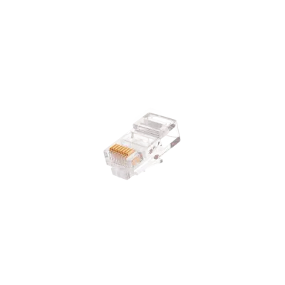 Коннектор RJ45/8P8C под витую пару, Кат.5e (Класс D), 100МГц, покрытие 50мкд, под многожильный кабель, неэкранированный, круглый ввод, уп-ка 100шт.