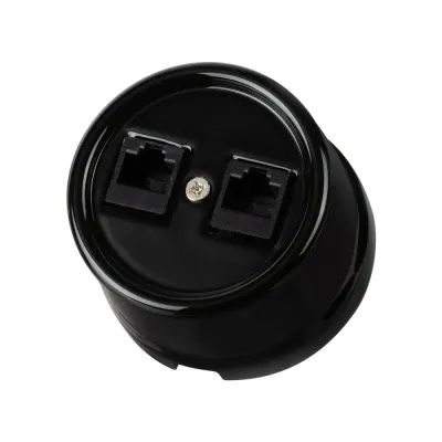 Розетка двойная компьютерная RJ45 черная Болонь TDM
