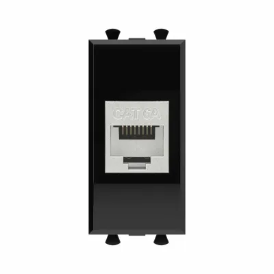 Avanti Компьютерная розетка RJ-45 без шторки      модульная кат.6А экранированная Черный квадрат 1  модуль