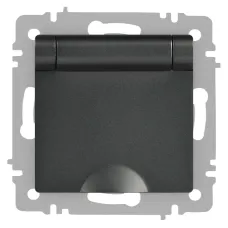 Розетка Intro Accent 6-203-07 2P+E Schuko с крышкой, 16А-250В, IP20, СУ, AL/CU, графит