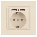 Розетка Intro Accent 6-410-02 , P+E Schuko со шторками, 16А-250В + 2хUSB, IP20, СУ, слоновая кость