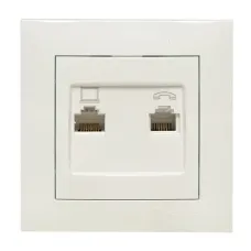 Валенсия розетка RJ-45+RJ11 2-местная белая EKF