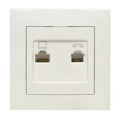 Валенсия розетка RJ-45+RJ11 2-местная белая EKF