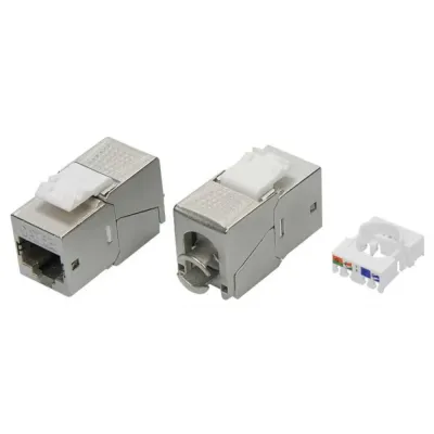 Модуль Кейстоун (Keystone) RJ45 CAT 5E экранированный (STP). 180 градусов. серебристый (упаковка 12 шт)