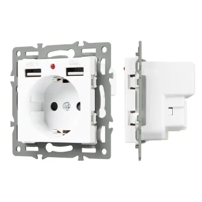 Механизм розетки с USB зарядкой SCT-MUAA-PL-WH 250V, 16A