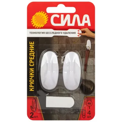 Крючки СИЛА SCH-H10S-W2 с технологией бесследного удаления средние 2 шт. белые до 1 кг