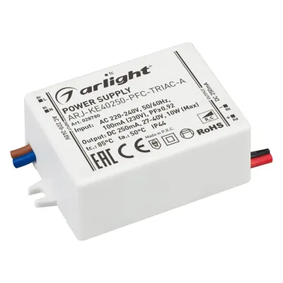 Блок питания ARJ-KE40250-PFC-TRIAC-A (10W, 250mA) (ARL, IP44 Пластик, 5 лет)