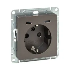 Механизм розетки с USB-C - 2шт  16А  с заземлением  со шторками  мокко Эпика EKF