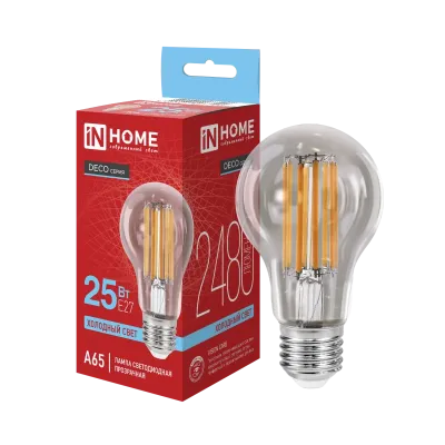 Лампа светодиодная LED-A65-deco 25Вт 230В Е27 6500К 2480Лм прозрачная IN HOME