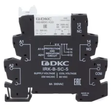 Реле интерфейсное, 1CO, ком. ток 6А, AgSnO, напря жение 230V AC/DC, RC-цепь, винтовые клеммы.