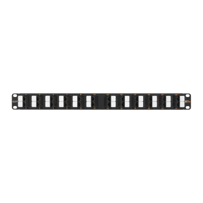 Панель 19'', 1U, 24 угловых порта, Кат.5e, RJ45/8P8C, неэкран., черная