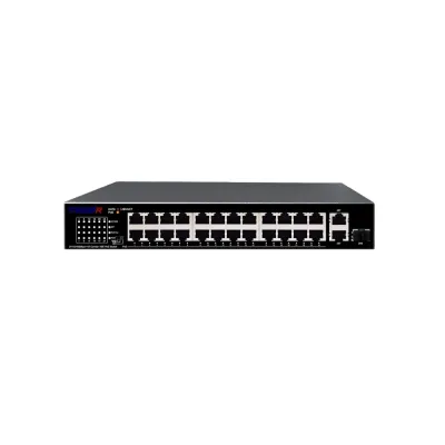 Коммутатор неуправляемый 24x100Мбит/с (RJ45 с PoE+), 2x1Гбит/с (Combo) 225Вт