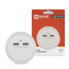 Ночник светодиодный NLE 10-LW-DC белый 2хUSB разъема с датчиком освещения 230В IN HOME