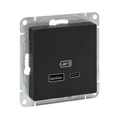 Механизм розетки USB-A+С, чёрный Эпика EKF