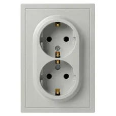 Розетка скрытого монтажа в рамку с заземлением двойная 2X2P+E Schuko со шторками IP20 16А-250В алюминий 15-2105-03 Galaxy