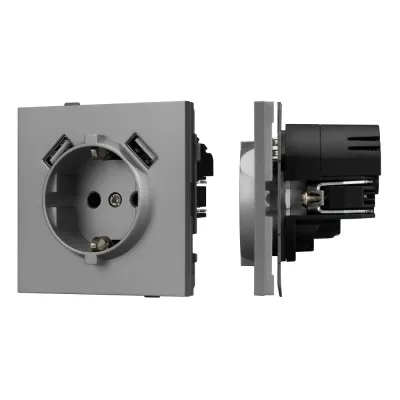 Механизм розетки с USB зарядкой SCT-TENDO-MUAA-PL-GR 230V, 16A, Серый, 1 пост