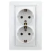 Розетка Intro Plano 1-205-01 с заземлением двойная 2X2P+E Schuko, 16А-250В, IP20, СУ, белый