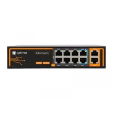 Коммутатор неуправляемый промышленный 8x100Мбит/с (RJ45 с PoE+), 2x100Мбит/с (RJ45) 120Вт