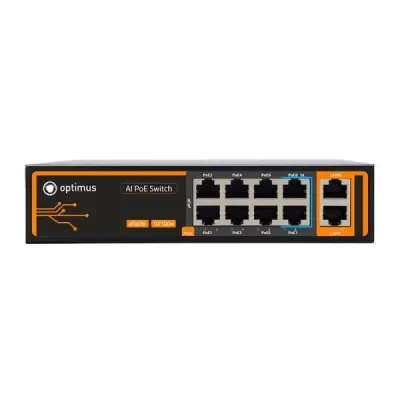 Коммутатор неуправляемый промышленный 8x100Мбит/с (RJ45 с PoE+), 2x100Мбит/с (RJ45) 120Вт