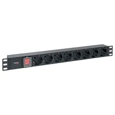 Блок розеток PDU TERACOM PRO 19'' 1U 10А/250В 8 розеток Schuko с выключателем без шнура питания входной разъем C14 корпус алюминий черный
