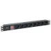 Блок розеток PDU TERACOM PRO 19'' 1U 10А/250В 8 розеток Schuko с выключателем без шнура питания входной разъем C14 корпус алюминий черный