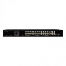 Коммутатор неуправляемый 24x1Гбит/с (RJ45 с PoE+), 2x1Гбит/с (RJ45) + 2x1Гбит/с (Combo) 370Вт