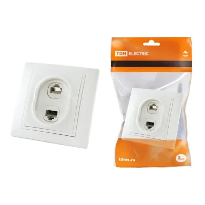 Розетка телефонная RJ11 + компьютерная RJ45 белая ''Таймыр'' TDM