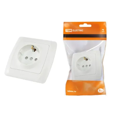 Розетка 2П+З 16А 250В с защ. шт. белая ''Онега'' TDM