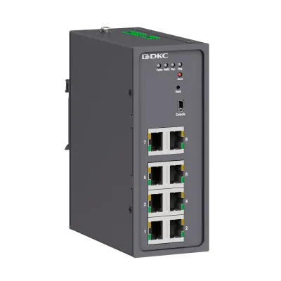 Промышленный управляемый коммутатор, 8х10/100Base-T(X) портов RJ45, консольный порт Mini USB, 24-48В DC (18-72В DC), с резервированием