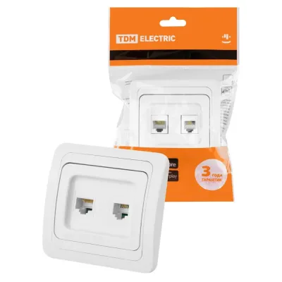 Розетка компьютерная RJ-45 + TФ (RJ-11) белая ''Валдай'' TDM