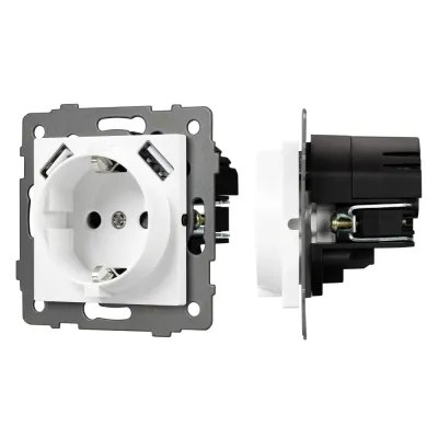 Механизм розетки с USB зарядкой SCT-MUAA-PL-WH-V 250V, 16A