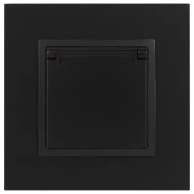 14-2103-05 ЭРА Розетка 2P+E Schuko со шторками с крышкой, 16A-250В, IP20, Эра Elegance, антрацит (10