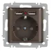 Розетка Intro Accent 6-410-08 , P+E Schuko со шторками, 16А-250В + 2хUSB, IP20, СУ, бронза