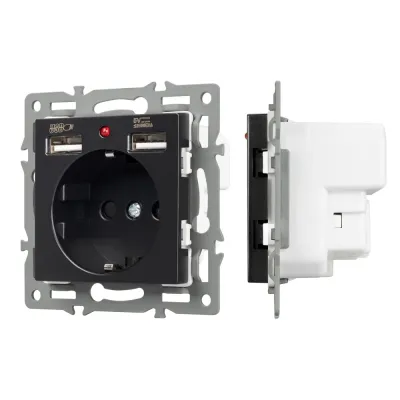 Механизм розетки с USB зарядкой SCT-MUAA-PL-BK 250V, 16A