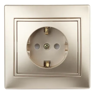 1-206-04 Intro Розетка 2P+E Schuko со шторками, 16А-250В, IP20, СУ, Plano, шампань (10/200/2000)