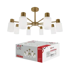 Люстра под лампу CLASSIC KINLI-СN-8E27WH-LT 8xЕ27 матовый плафон, латунный корпус IN HOME