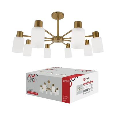 Люстра под лампу CLASSIC KINLI-СN-8E27WH-LT 8xЕ27 матовый плафон, латунный корпус IN HOME