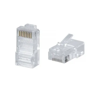 Коннектор RJ-45 под витую пару. категория 5e. универсальный (для одножильного и многожильного кабеля) для проводников с толщиной по изоляции д