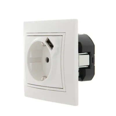 Розетка Мира с/з 16A с USB 2.1A скрытой установки белая