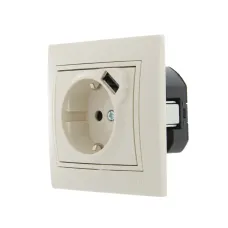 MIRA Розетка с/з + USB разъём кремовый