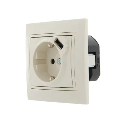 MIRA Розетка с/з + USB разъём кремовый